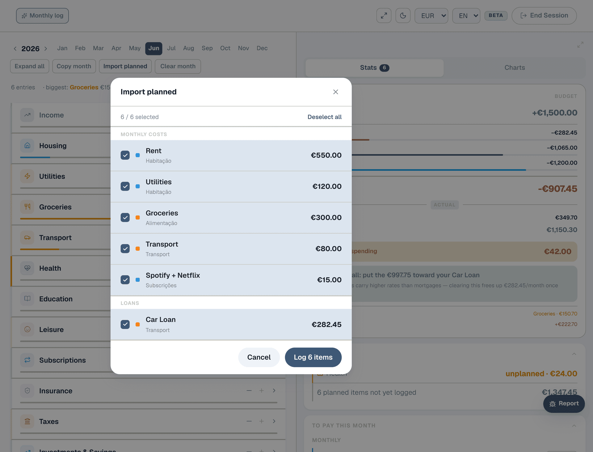 Step 3: Import your planned costs